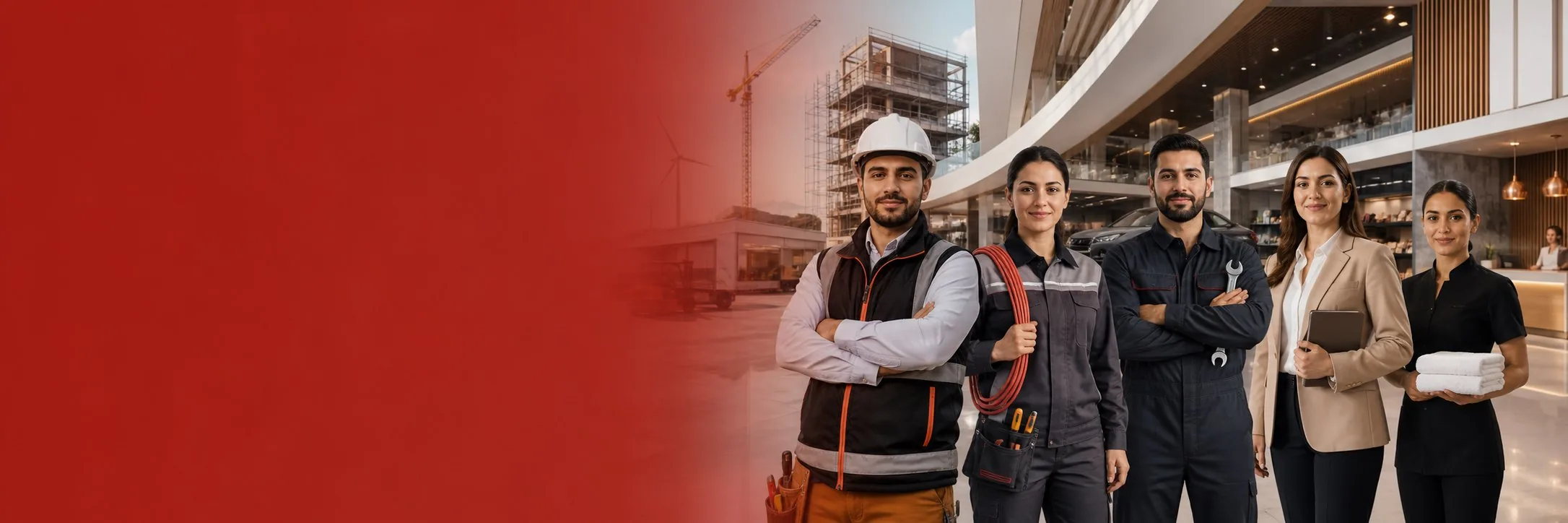 İnşaat, elektrik, otomotiv, emlak ve hizmet sektörlerini temsil eden çalışanlar